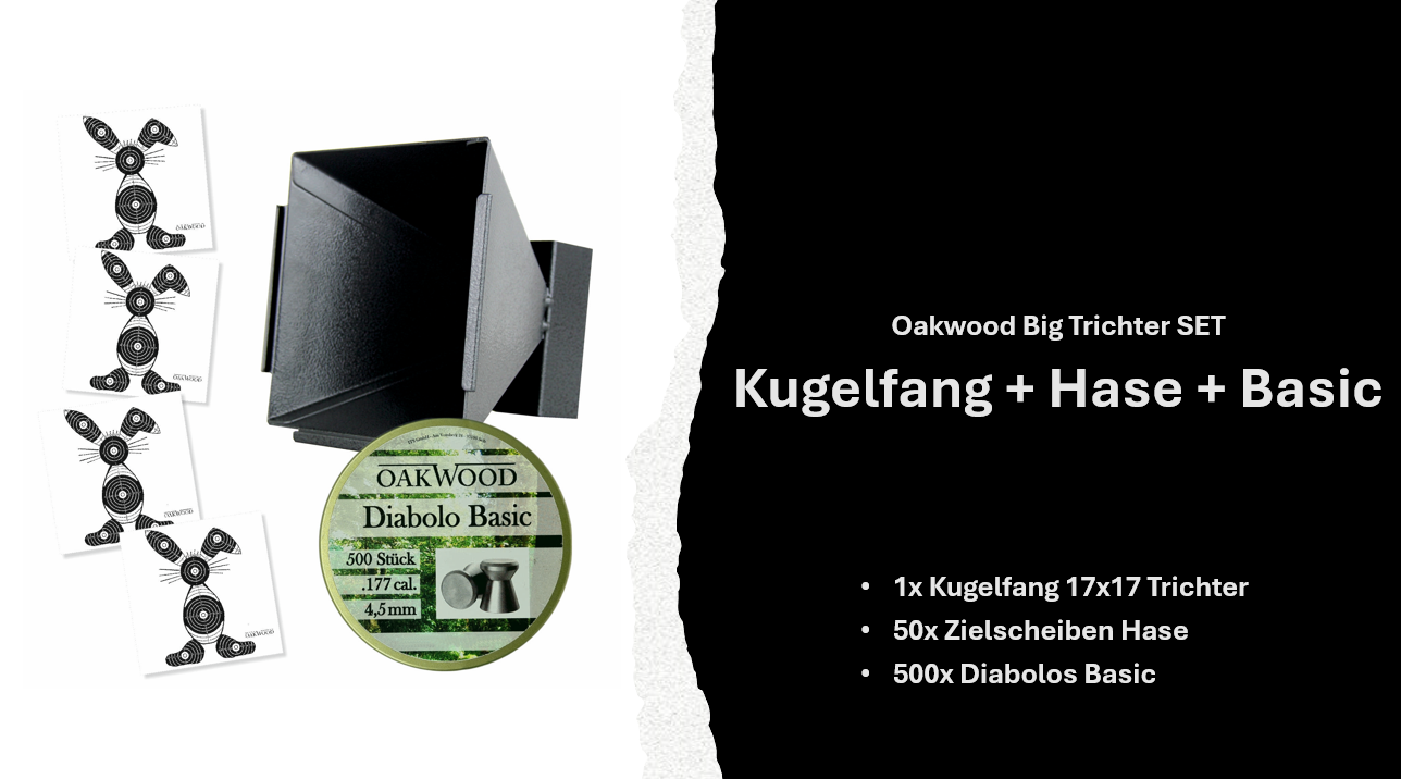 Luftgewehr BIG Set | 500 Diabolos + 50 Zielscheiben 17x17 | opt. mit Kugelfang