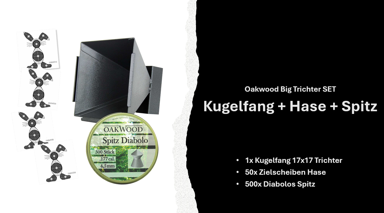 Luftgewehr BIG Set | 500 Diabolos + 50 Zielscheiben 17x17 | opt. mit Kugelfang