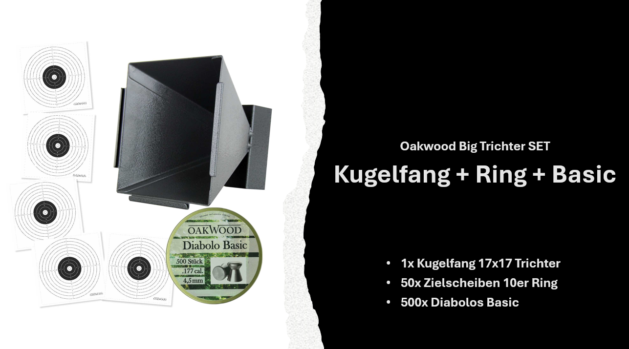 Luftgewehr BIG Set | 500 Diabolos + 50 Zielscheiben 17x17 | opt. mit Kugelfang