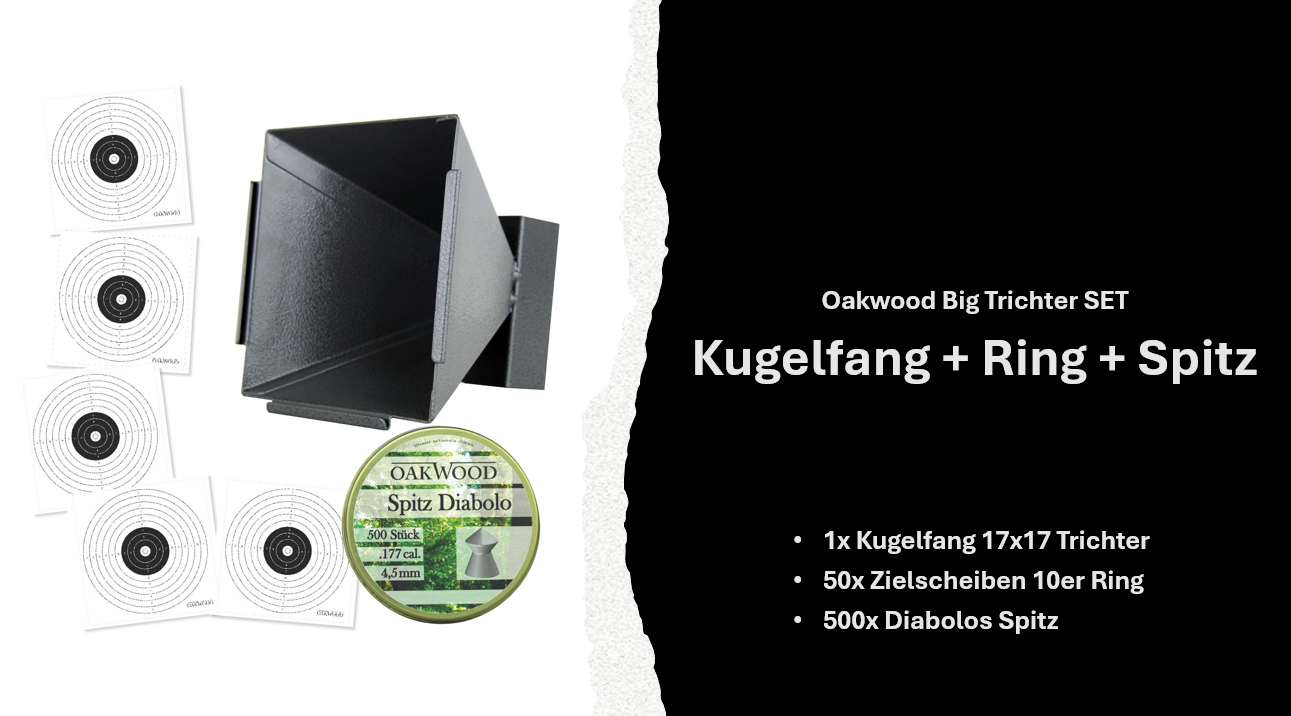 Luftgewehr BIG Set | 500 Diabolos + 50 Zielscheiben 17x17 | opt. mit Kugelfang