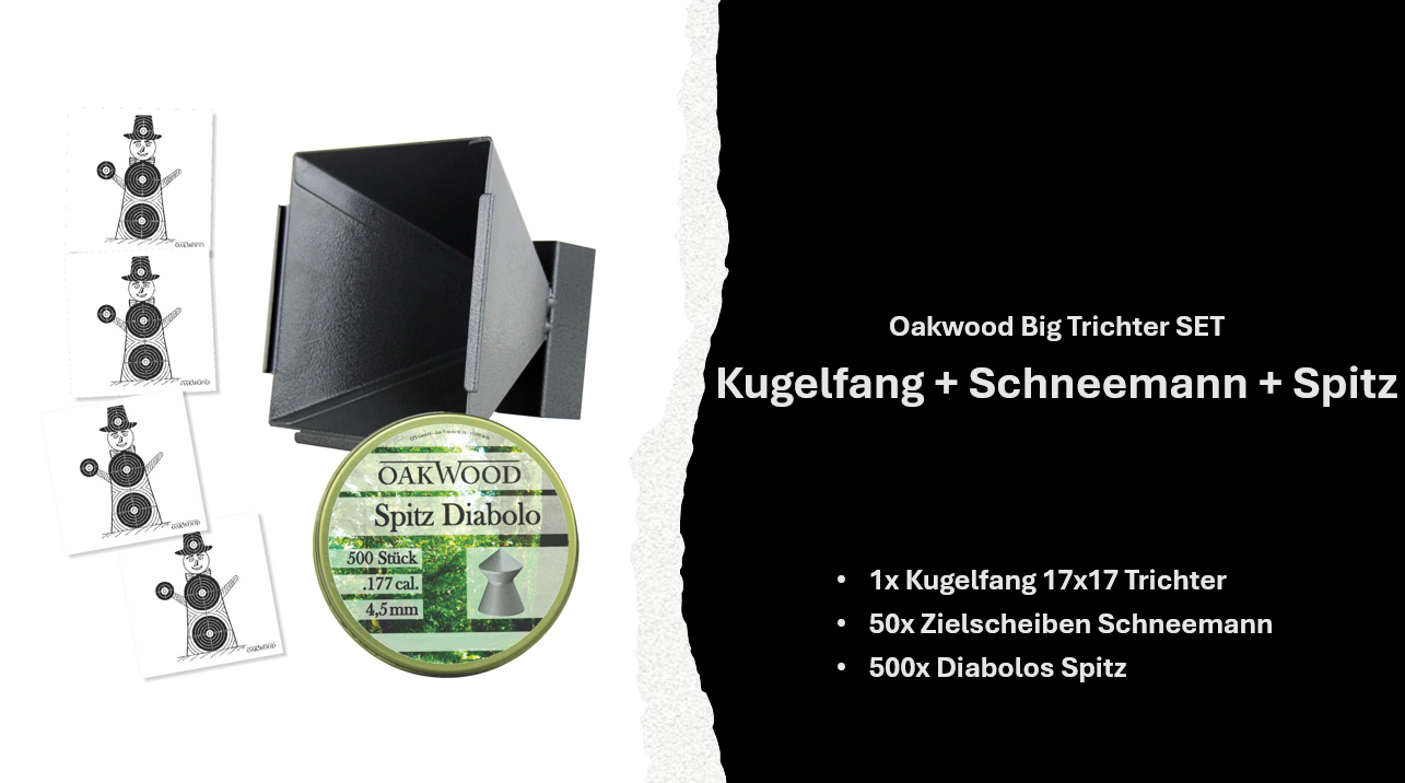 Luftgewehr BIG Set | 500 Diabolos + 50 Zielscheiben 17x17 | opt. mit Kugelfang