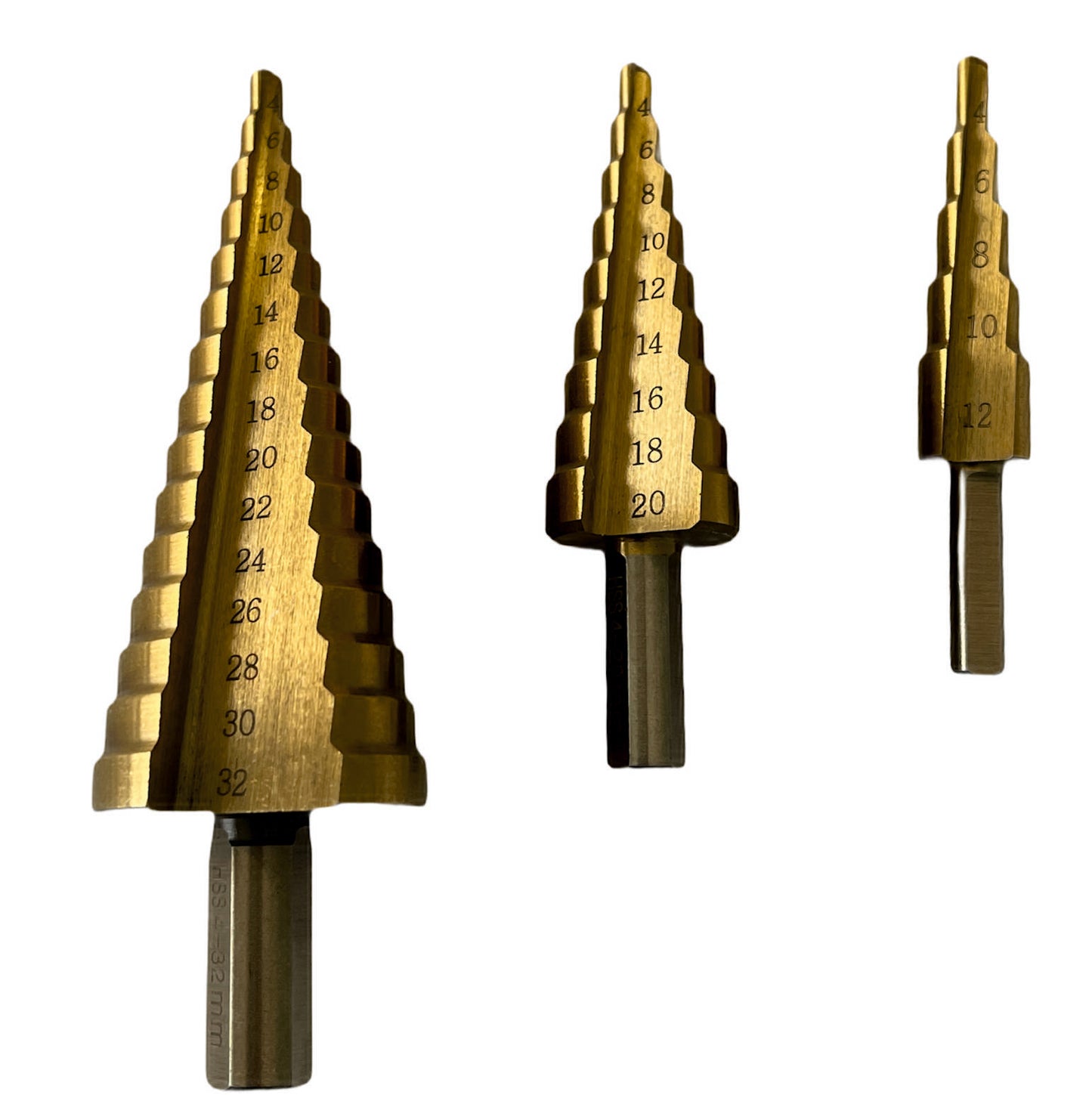 HSS Stufenbohrer Set 3-tlg. Schälbohrer Titanbeschichtet TIN︱4-12mm︱4-20mm︱4-32mm