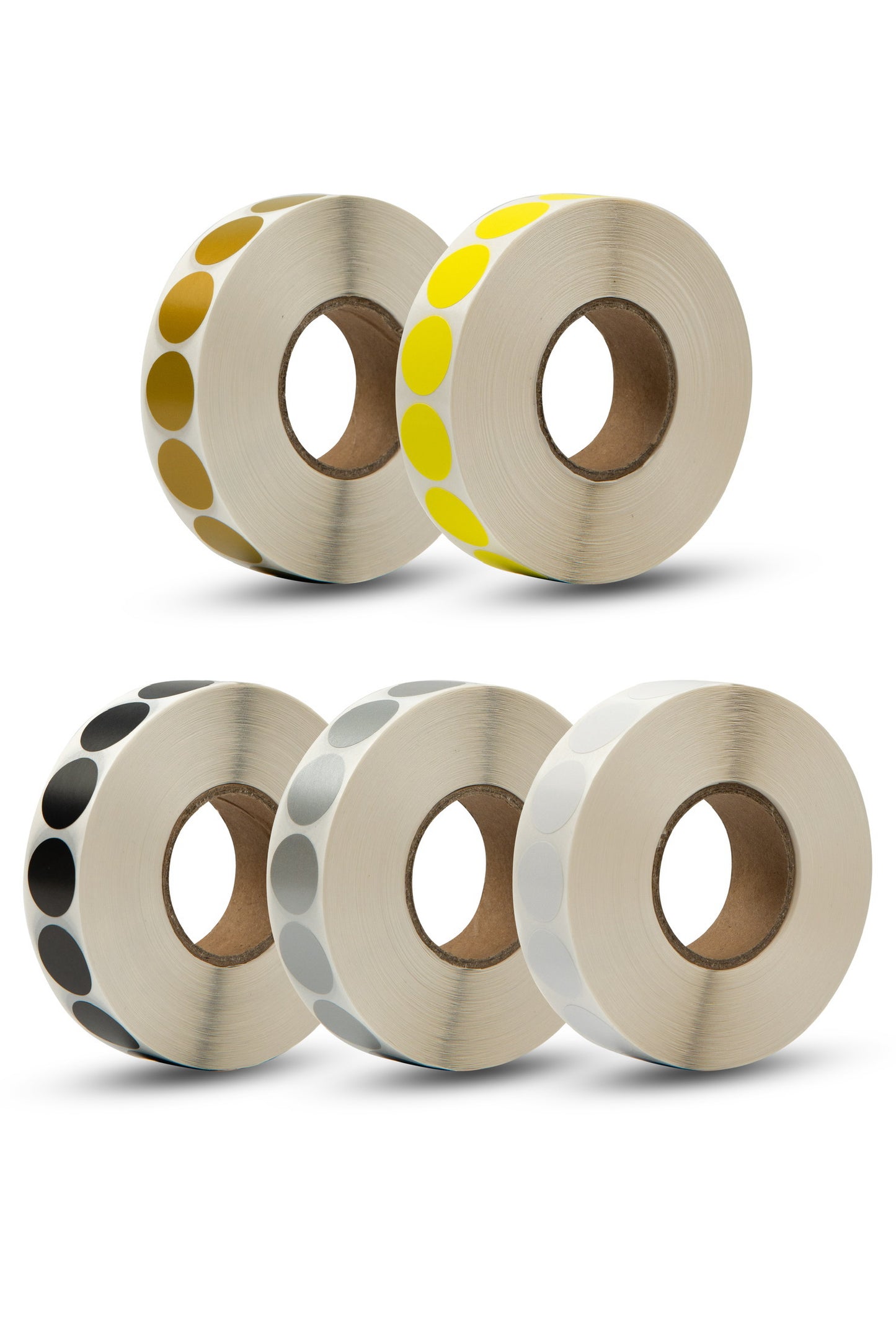 OAKWOOD Schusspflaster & Punktetiketten rund | Ø19mm – 2.000 Stück in Spenderbox | Schwarz, Weiß, Gold, Silber, Neongelb