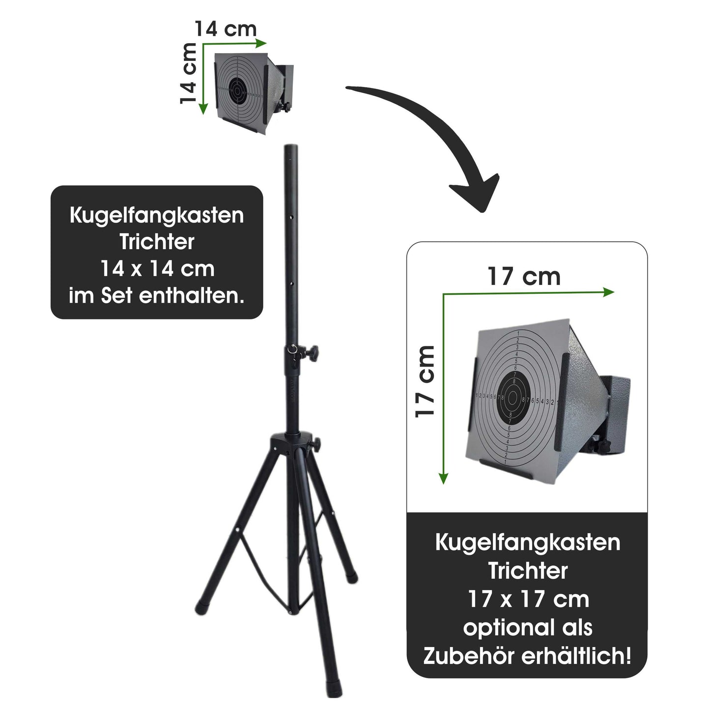 OAKWOOD Kugelfangkasten für Luftgewehr Luftpistole Softair | Größen 14x14 & 17x17 | Pendelkasten Flach, Trichter, 2in1, Verschiedene Motivziele | Auffangkasten