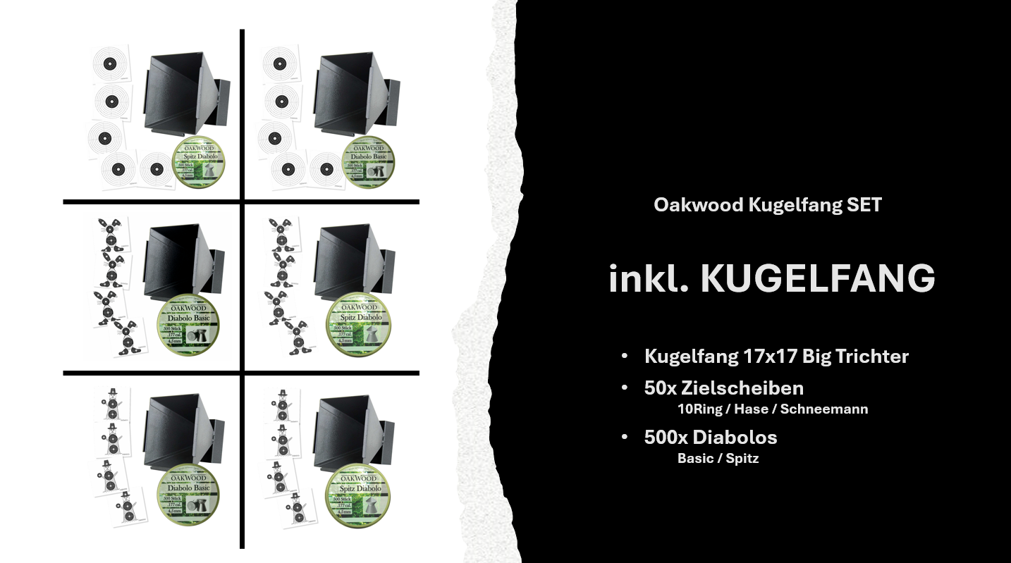 Luftgewehr BIG Set | 500 Diabolos + 50 Zielscheiben 17x17 | opt. mit Kugelfang