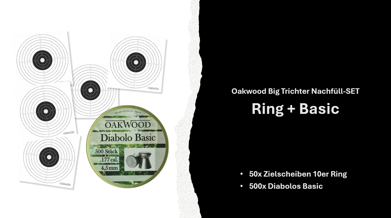 Luftgewehr BIG Set | 500 Diabolos + 50 Zielscheiben 17x17 | opt. mit Kugelfang