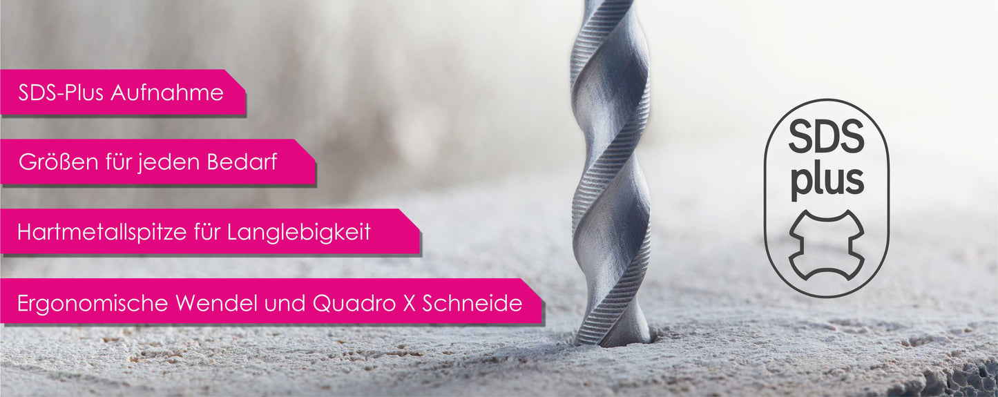 SDS Plus Betonbohrer | 4-fach Schneide | Ø 5-30mm | mit Hartmetallspitze für präzises Bohren