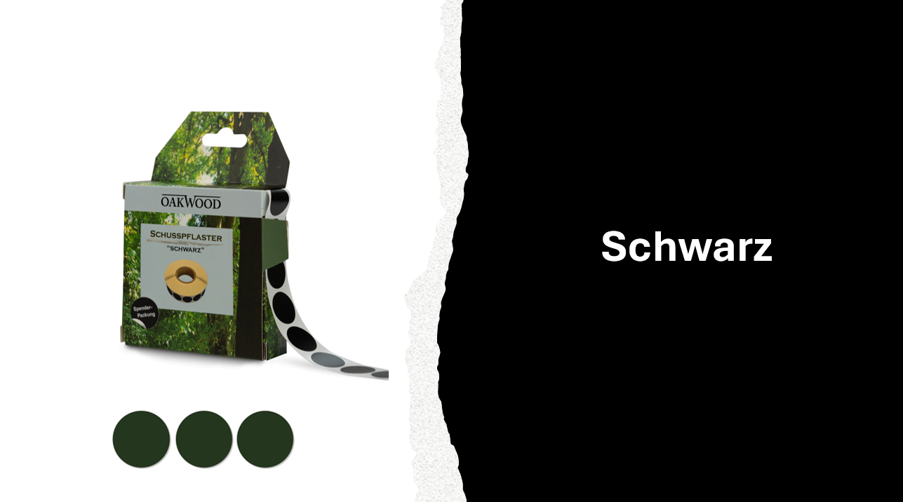 OAKWOOD Schusspflaster & Punktetiketten rund | Ø19mm – 2.000 Stück in Spenderbox | Schwarz, Weiß, Gold, Silber, Neongelb