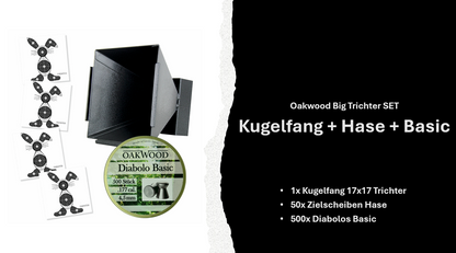 Luftgewehr BIG Set | 500 Diabolos + 50 Zielscheiben 17x17 | opt. mit Kugelfang