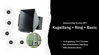 Luftgewehr BIG Set | 500 Diabolos + 50 Zielscheiben 17x17 | opt. mit Kugelfang