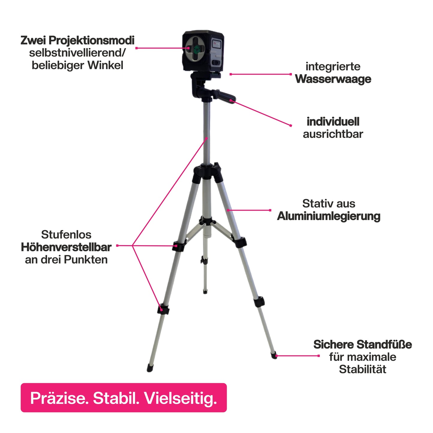 ProLiving Kreuzlinienlaser mit Stativ | Grün | Selbstnivellierend | 30 m