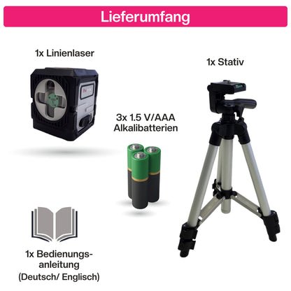 ProLiving Kreuzlinienlaser mit Stativ | Grün | Selbstnivellierend | 30 m