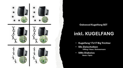Luftgewehr BIG Set | 500 Diabolos + 50 Zielscheiben 17x17 | opt. mit Kugelfang