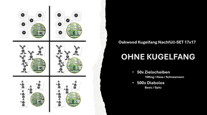 Luftgewehr BIG Set | 500 Diabolos + 50 Zielscheiben 17x17 | opt. mit Kugelfang