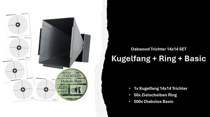 50 Zielscheiben + 500 Diabolos 4,5mm nach Wahl mit Kugelfang Trichter 14x14 SET